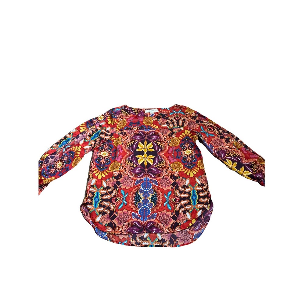 LOFT Womens Shirt‎ Small Petite Blouse Geometric 3/4 Sleeve Pullover Colorful